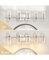 gaomon 5 Light Brushed Nickel Bathroom Light Fixtures, Vanity Lights Crystal Bubble Glass Dimmable 3 Color Temperatures Modern Bathroom Wall Sconce fo