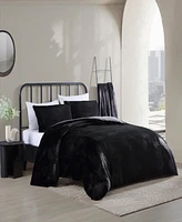 City Scene Solid Faux Black 3 Piece Duvet Cover Set-Full/Queen