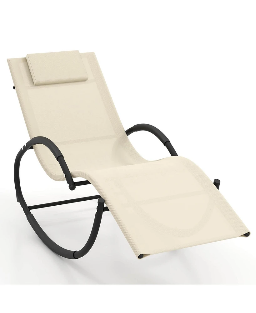 Costway Pcs Outdoor Rocking Lounge Chair with Removable Headrest Breathable Backrest & Seat