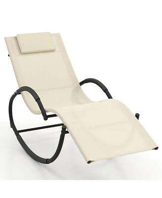 Costway Pcs Outdoor Rocking Lounge Chair with Removable Headrest Breathable Backrest & Seat