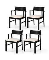 Gymax Dining Chair w/ Arms Set of 4 Modern Kitchen Chairs w/ Contoured Backrest Black & Cream