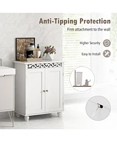 Gymax Bathroom Cabinet Floor Storage Organizer w/ Anti-Tipping Kits Adjustable Shelf