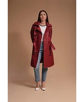 Women's Leather Trench Coat, Burgundy, Created for Macy's