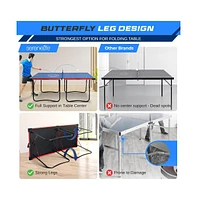 SereneLife Foldable Table Tennis Table with Single Player Playback Mode, Net, and Post