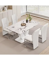 Streamdale Furniture Table and chair set, modern luxurious white imitation marble pattern Mdf dining table, rectangular dining table, matched with uni