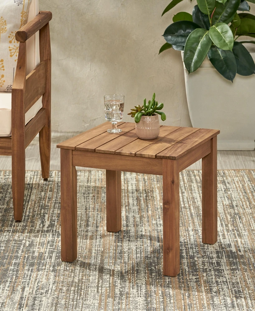 Simplie Fun Acacia Wood Slat-Top Side Table: Minimalist Elegance For Outdoor Spaces