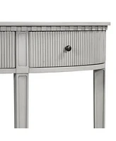 Distinctive Features of Pine Veneer Console Table with Vertical Stripe Drawer Fronts and Four Legs