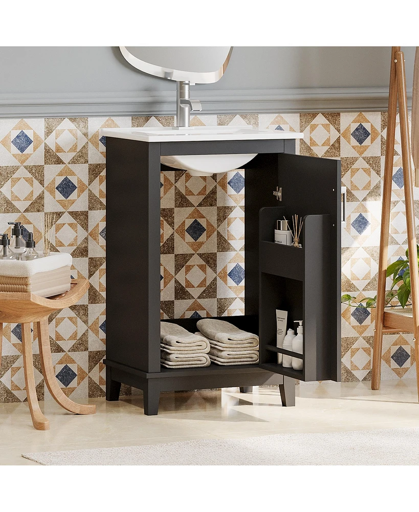 20 Inch Modern Small Bathroom Vanity Cabinet With Ceramic Basin- 2015.533.3 Inches, Ample Storage,1 Soft Close Door