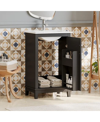 20 Inch Modern Small Bathroom Vanity Cabinet With Ceramic Basin- 2015.533.3 Inches, Ample Storage,1 Soft Close Door