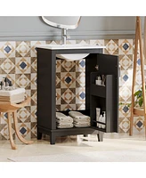 20 Inch Modern Small Bathroom Vanity Cabinet With Ceramic Basin- 2015.533.3 Inches, Ample Storage,1 Soft Close Door