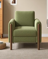 Simplie Fun Oversized Accent Chair, Upholstered Living Room Chairs Single Sofa Chair with Walnut Legs, Curved handrail, Green