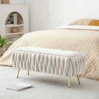 Streamdale Furniture Oval Storage Bench with Gold Legs, Velvet Fabric Upholstered Ottoman Storage Benches for Bedroom End of Bed, Sherpa Fabric Bench