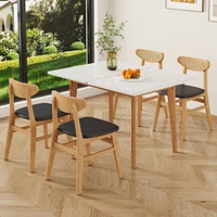 Table and chair set. White sintered stone tabletop, rubberwood legs, foldable computer desk, foldable desk. Solid wood dining chair with small curved