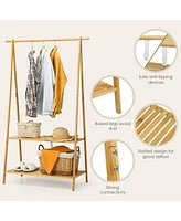 Sugift Bamboo Clothes Hanging Rack with 2-Tier Storage Shelf for Entryway Bedroom