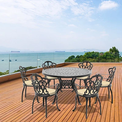 Cushions In Random Colors)-Piece Set Of Cast Aluminum Patio Furniture With Cushions