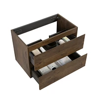 Wall mount cabinet Without basin, Walnut color, With two drawers, Pre-assembled