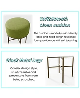 2 pcs Round Cushioned Vanity Stool, Linen Upholstered Vanity Stool for Makeup Room, Modern Soft Stool for Bar and Dining, Ottoman Footrest Stool with