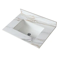 31 Inch Marble Vanity Top, Bathroom Vanity Top with Undermount Rectangular Middle Sink and 4" Height Backsplash, Pre-Drilled Faucet Hole Vanity T