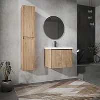 24" Wall-Mounted Bathroom Vanity With Sink and Side Cabinet, Soft Close Doors