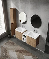 60" Wall-Mounted Bathroom Vanity With Sink and Side Cabinet, Soft Close Doors