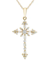 Diamond Round & Baguette Ornate Cross 18" Pendant Necklace (1/4 ct. t.w.) in 14k Two-Tone Gold