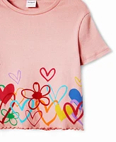 Desigual Girls Girls's T-shirt with heart illustrations