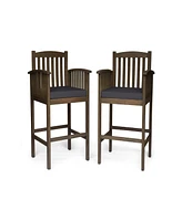 Acacia Wood Outdoor Barstools With Water-Resistant Cushions (Set Of 2)