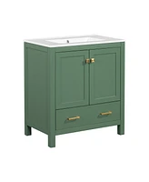 30 Inch Green Bathroom Vanity with Single Sink, Combination Under Counter Sink, Bathroom Storage Cabinet with 2 Doors and a Drawer, Soft Closure, Mult