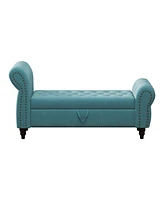 Streamdale Furniture 64.5" Bed Bench for Bed Room Nails Tufted Chaise of Lounge with Storage Velvet Upholstery Lake Blue