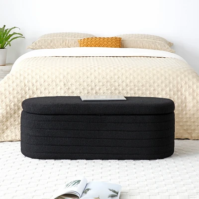 Simplie Fun Modern End of Bed Bench with Storage Upholstered Sherpa Fabric Large Storage Bench Ottoman Shoe Stool Long Bench Window Sitting Toy Storag