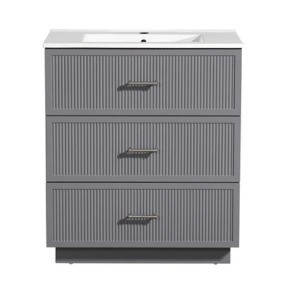 30 Inch Bathroom Vanity with Ceramic Sink Combo Set, Modern Freestanding Bathroom Storage Cabinet with 2 Drawers, Floor Standing Bath Vanity, Gray