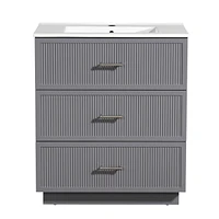 30 Inch Bathroom Vanity with Ceramic Sink Combo Set, Modern Freestanding Bathroom Storage Cabinet with 2 Drawers, Floor Standing Bath Vanity, Gray
