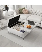 35 inch Wide Square storage benches Coffee Table with Lift Top Oversized Storage Ottoman in Upholstered for Living Room