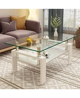 Streamdale Furniture Rectangle Coffee Table, Tempered Glass Tabletop with Mdf Layer, Modern Table for Living Room, Transparent Glass