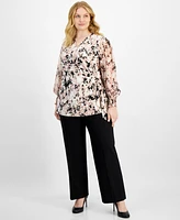 Anne Klein Plus Printed V-Neck Side-Tie Top