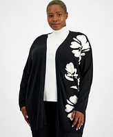 Anne Klein Plus Size Floral Cardigan Turtleneck Top Pull On Pants