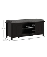 Entryway Shoe Bench Storage Ottoman with Sliding Doors, Adjustable Shelving, 6 Compartments, and Padded Seat, Holds 10 Pairs, Black