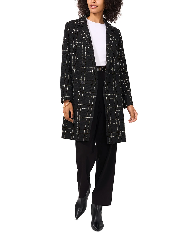 Vince Camuto Women's Windowpane-Plaid Long Jacket