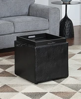 Convenience Concepts 17.5" Faux Leather Park Avenue Ottoman with Stool and Tray