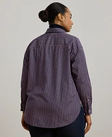 Lauren Ralph Plus Striped Beaded Crest Shirt