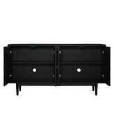 Modern 4-door Sideboard with Convex Pattern Doors and 2 Silver Handle for Living Room, Dining Room