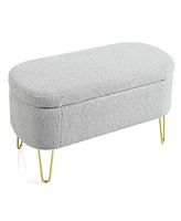 Simplie Fun Oval Storage Bench for Living Room Bedroom End of Bed, Upholstered Storage Ottoman Entryway Bench With Metal Legs, Grey