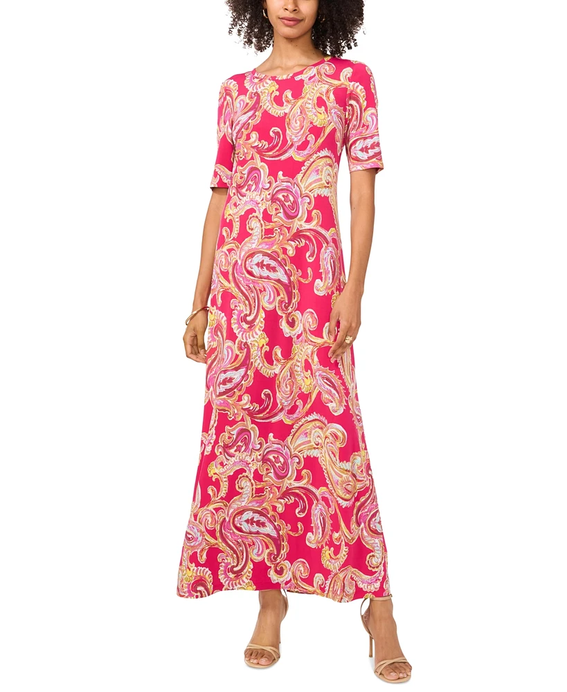 Vince Camuto Women's Printed Elbow-Sleeve Maxi Dress