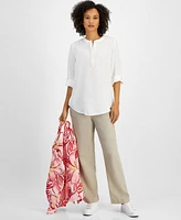 Charter Club Women's Linen 3/4-Sleeve Tunic Top, Exclusively at Macy's