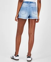 Indigo Rein Juniors' Floral Frayed-Hem Denim Shorts