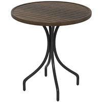 Simplie Fun Outdoor Side Table, 26" Round Patio Table with Steel Frame and Slat Tabletop for Garden, Backyard, Porch, Balcony, Distressed Brown