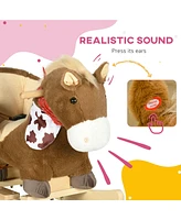 Simplie Fun Baby Rocking Horse, Riding Horse, Plush Animal Rocker with Realistic Sound, Pedals for Ages 18-36 Months, Brown