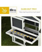 58" Rabbit Hutch, Wooden Bunny Hutch, Guinea Pig Cage, Small Animal Enclosure with Run Area, Removable Tray, Asphalt Roof, Lockable Doors and Ram