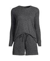 Lands' End Women's Cozy Brushed Rib 2 Piece Pajama Set - Long Sleeve Top and Shorts