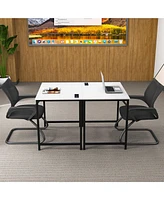 Costway 32" Meeting Room Desk Set of with Charging Station & Headphone Hook Metal Frame